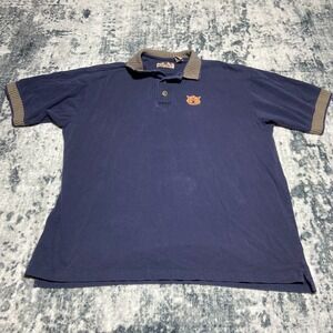 B Resort Polo Shirt Mens XL Navy Blue Auburn Tigers Logo Short Sleeve Collared
